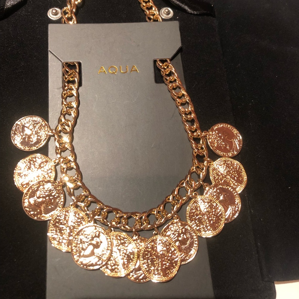 NWT Bloomingdale’s Aqua Radiant Gold 16” adjustable Coin Necklace